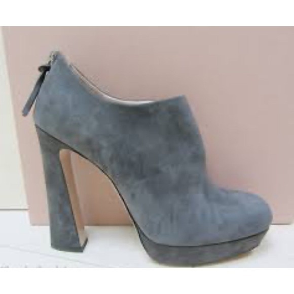 MIU MIU Back Zipper Funky Heel Platform Suede Grey Ankle Booties Shoes 9 Ret$550 - Picture 5 of 16